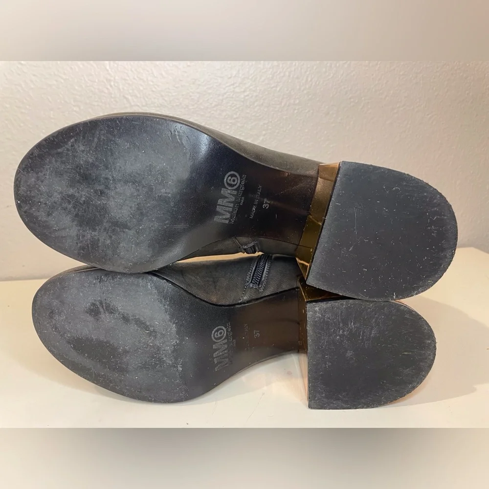 MM6 Maison Martin Margiela Women’s Gray Ankle Block Gold Heel Boots Size 6.5(37)